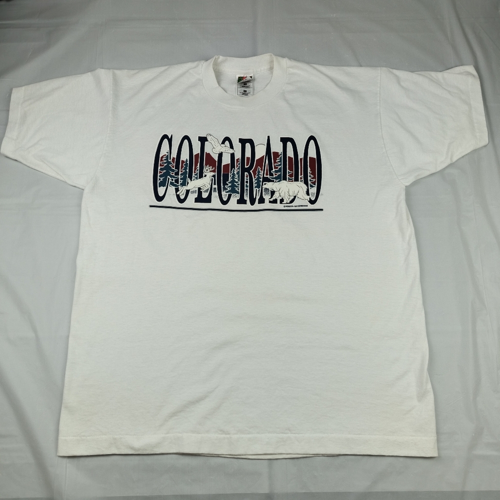 Vintage Colorado Spellout Mountain Range Scene Art Shirt Size XL Single Stitch
